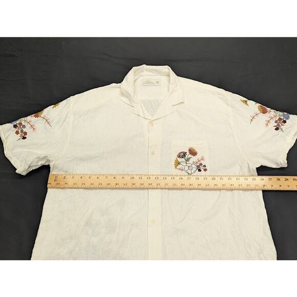 A&F Summer Linen Blend Button Up Embroidered Floral Shirt Mens XXL - Picture 7 of 10